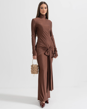 Draped Long High Neck Long Dress