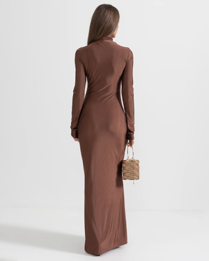 Draped Long High Neck Long Dress