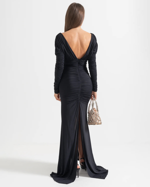 V-neck Slit Long Sleeve Maxi Dress