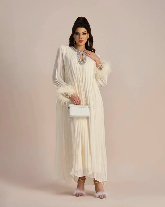 Diamante Pleated Maxi Chiffon Dress