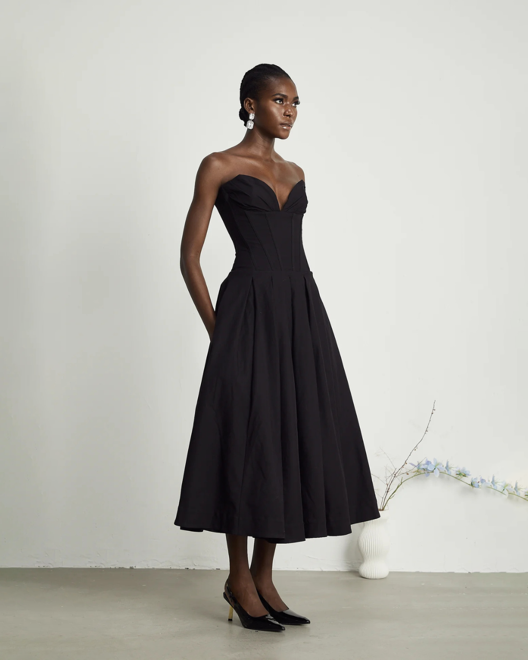 Katherine Off-Shoulder Corset Midi Dress