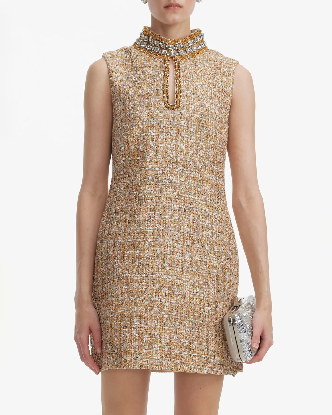 Classic Beaded Tweed Mini Dress