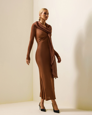 Jersey Solid Long Sleeve Midi Dress