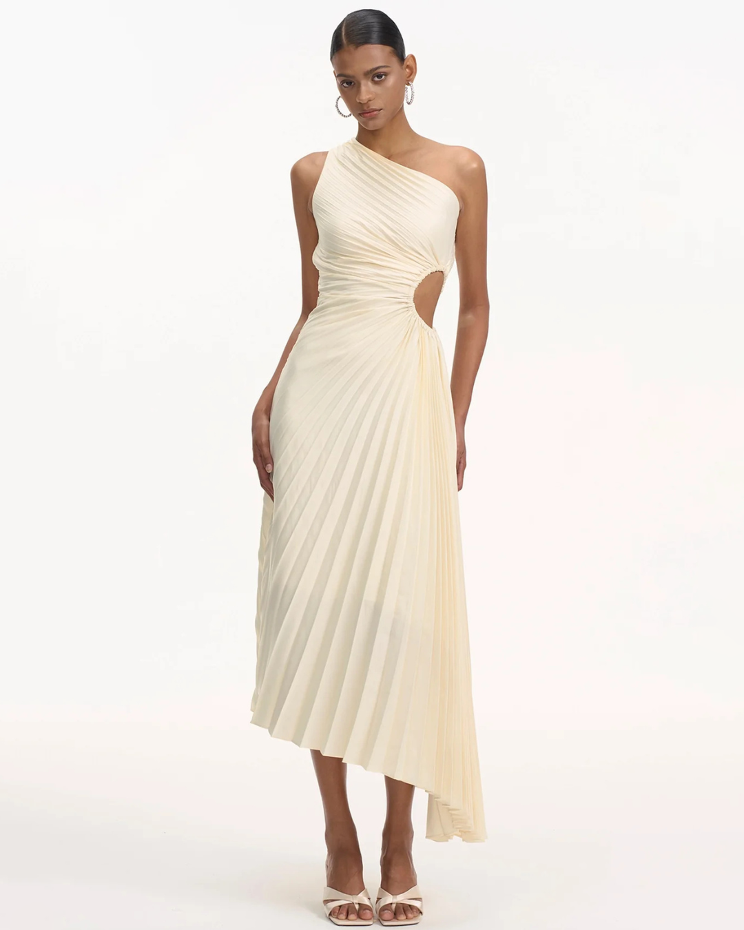 Elegant One Shoulder Pleated Midi Gown