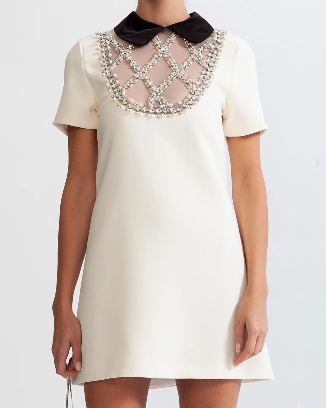 Contrasting Collar Diamond Mini Dress