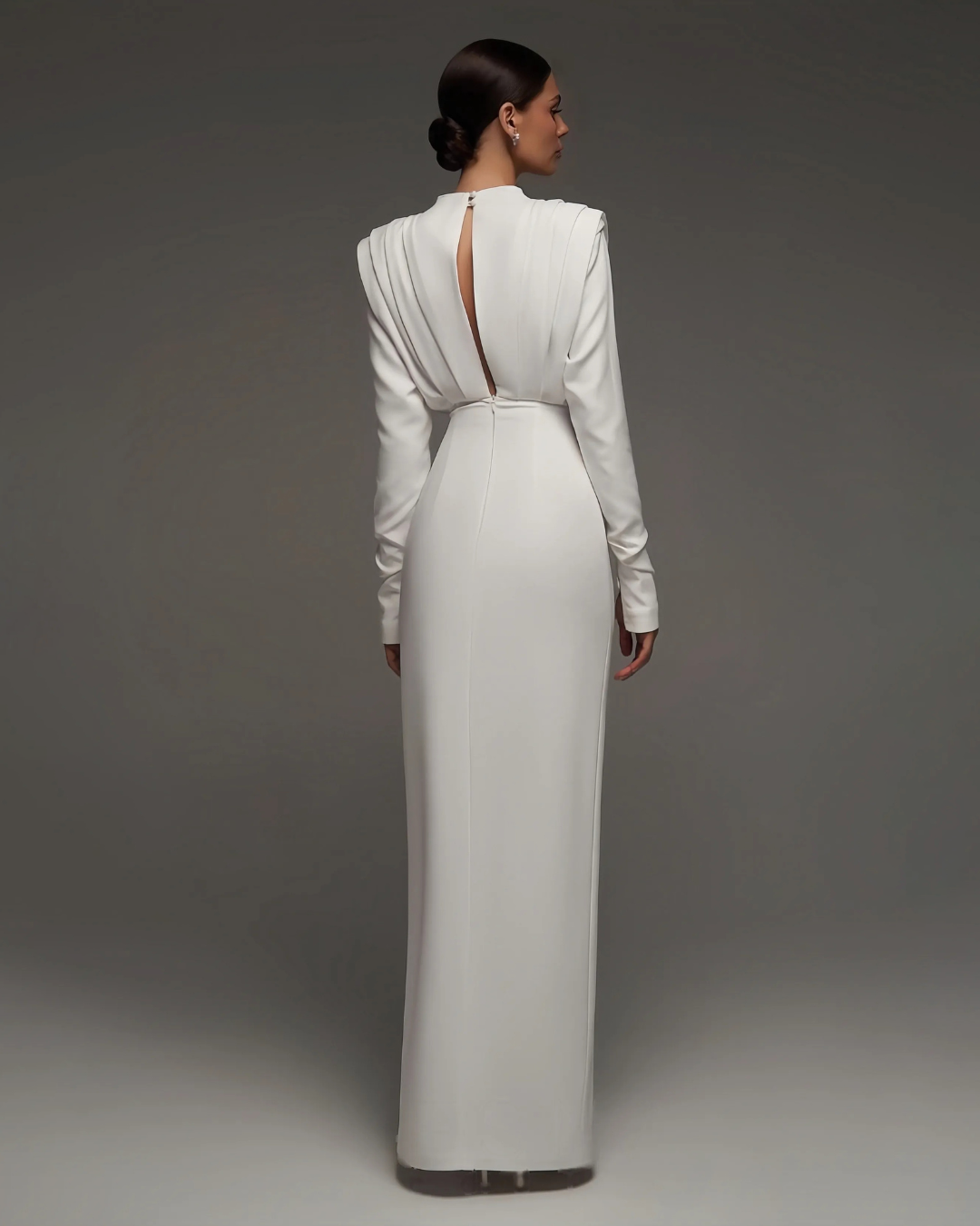 Solid High Split Long Sleeve Midi Dress