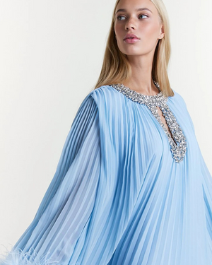 Diamante Pleated Maxi Chiffon Dress