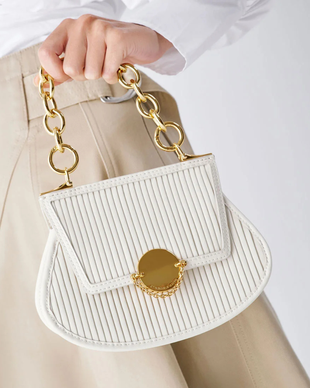 Paneled Chain Handle Crossbody Bag