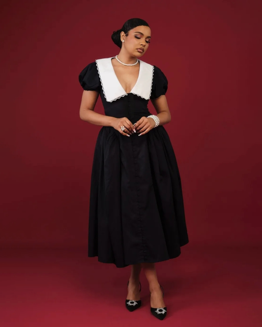 Athena Doll Collar Puff Sleeve Midi Dress