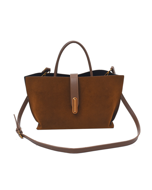 Top Handle Suede Compartment Bag