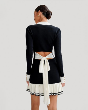 Alexia Contrast Ruffle Bow Mini Knit Dress