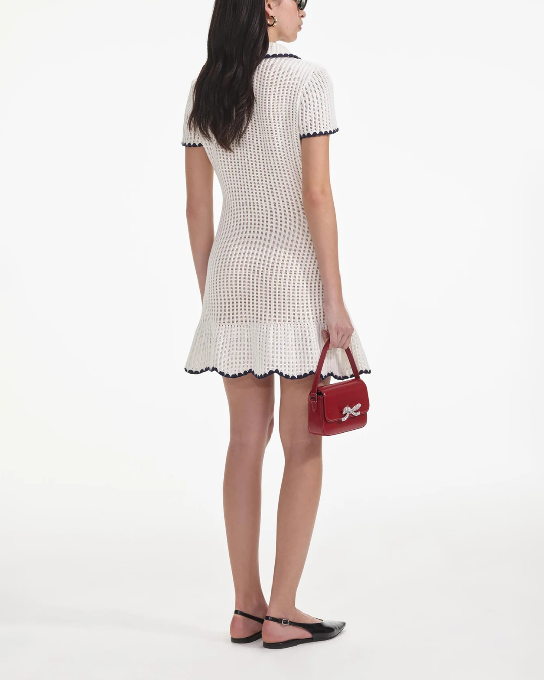 Knit Scallop Hem and Contrast Trim Mini Dress