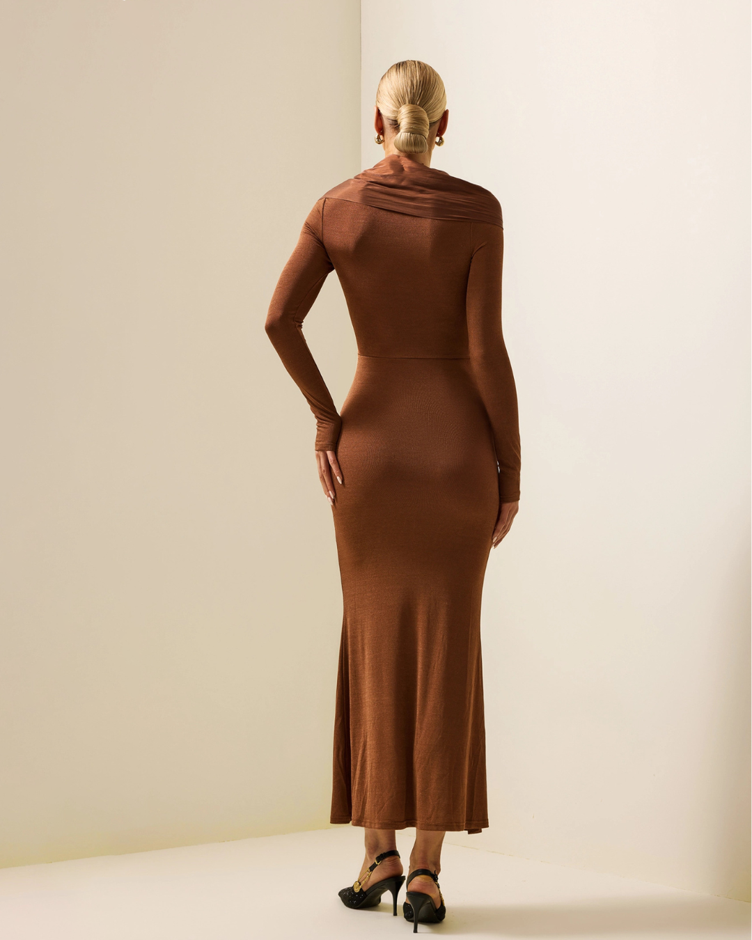 Jersey Solid Long Sleeve Midi Dress