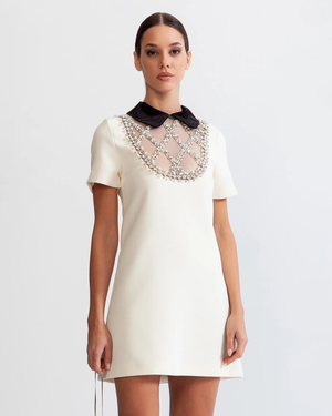 Contrasting Collar Diamond Mini Dress