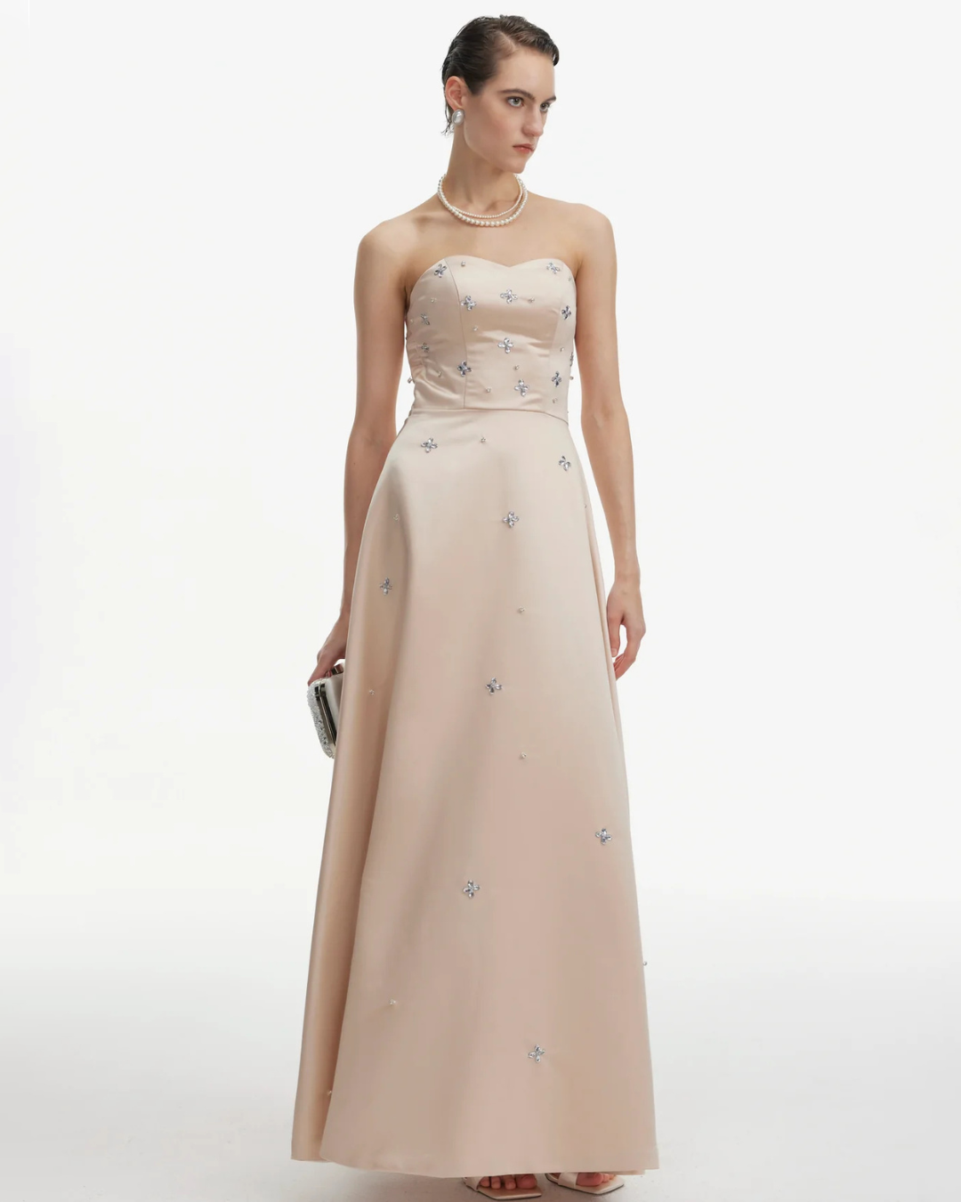 Elegant Embellishments Strapless Satin Maxi Dress