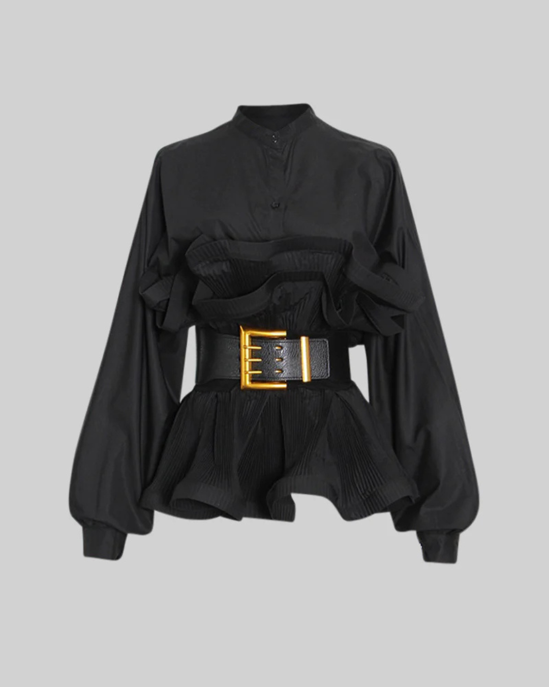 Ruffle Shirt with Massive Belt Blouse