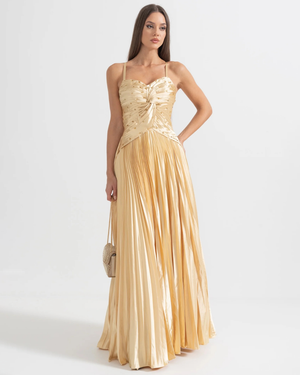 Cascade Gown With Back Lace Maxi Dress