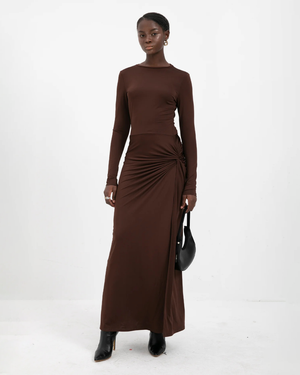 Draped Jersey Slit Maxi Dress