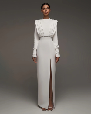 Solid High Split Long Sleeve Midi Dress