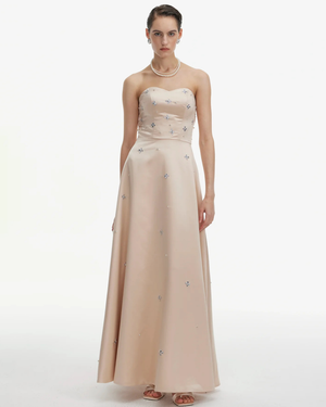 Elegant Embellishments Strapless Satin Maxi Dress