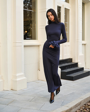 Elegant Ruffle Split Jersey Maxi Dress