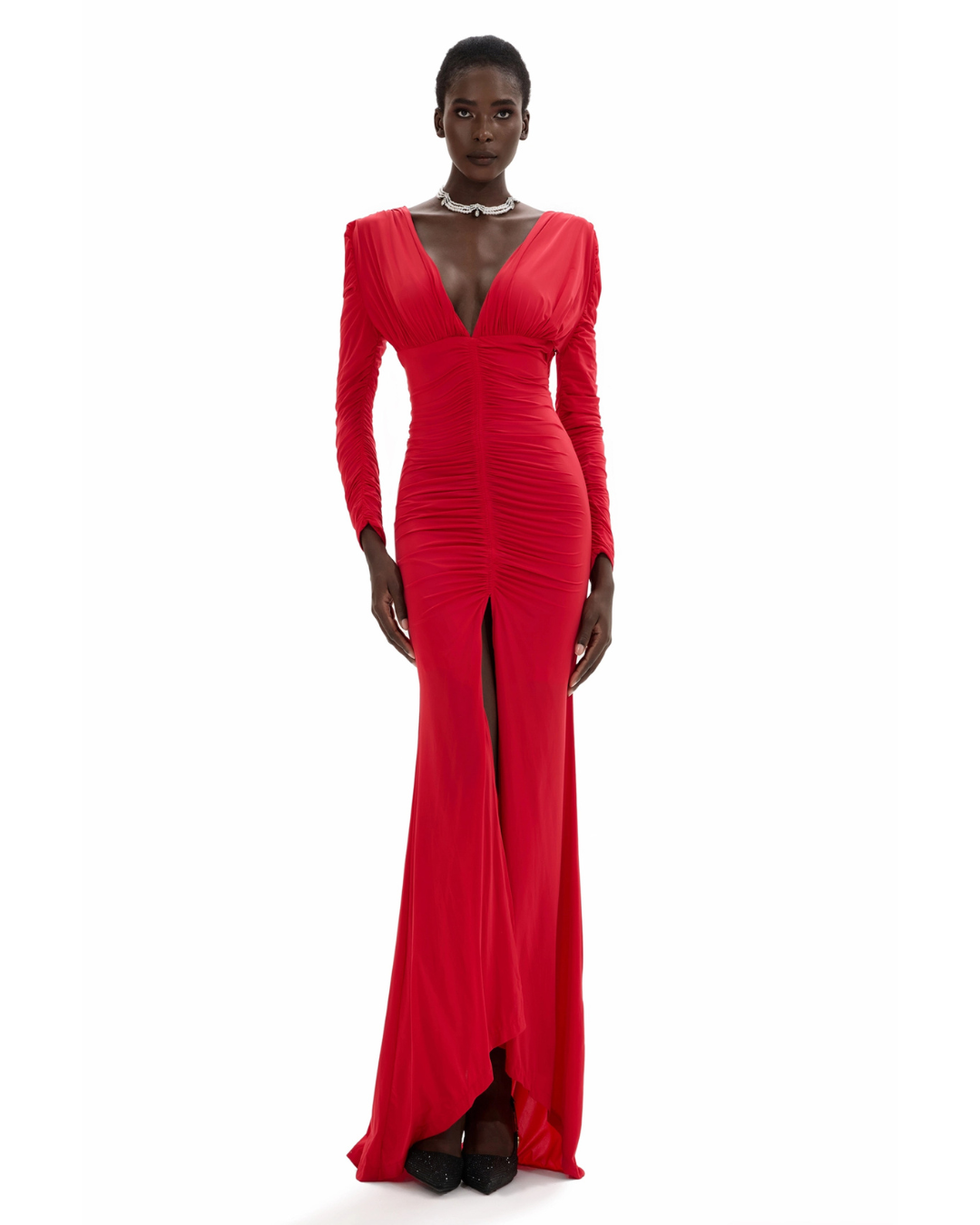 V-neck Slit Long Sleeve Maxi Dress