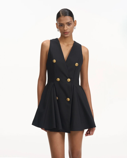 Deep V Buttoned Mini Dress