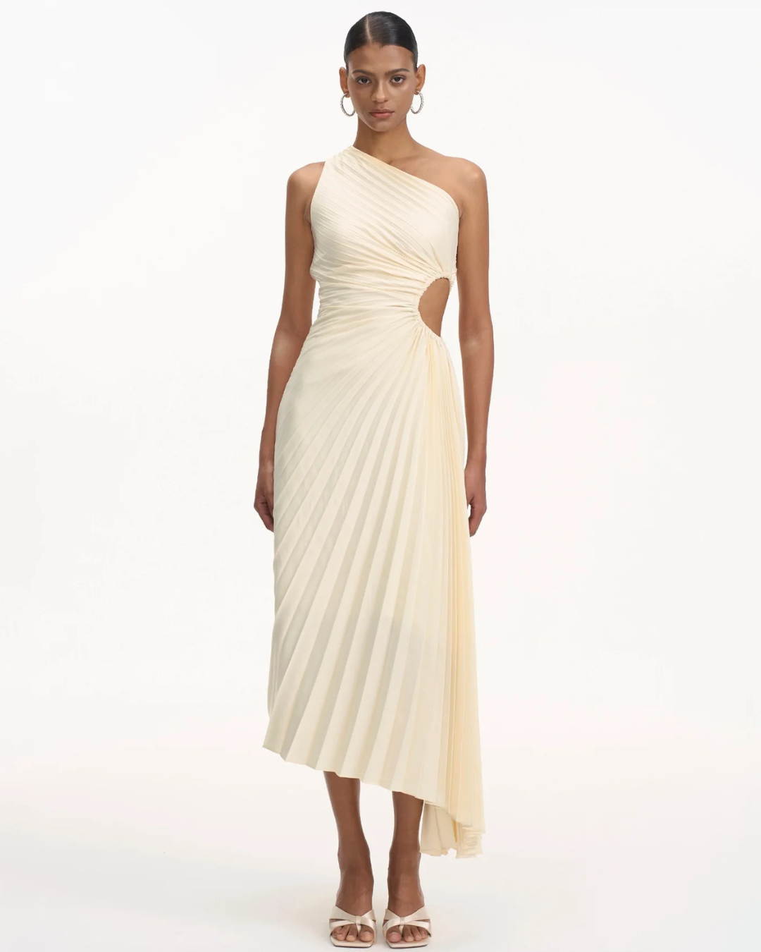 Elegant One Shoulder Pleated Midi Gown