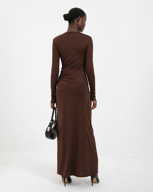 Draped Jersey Slit Maxi Dress