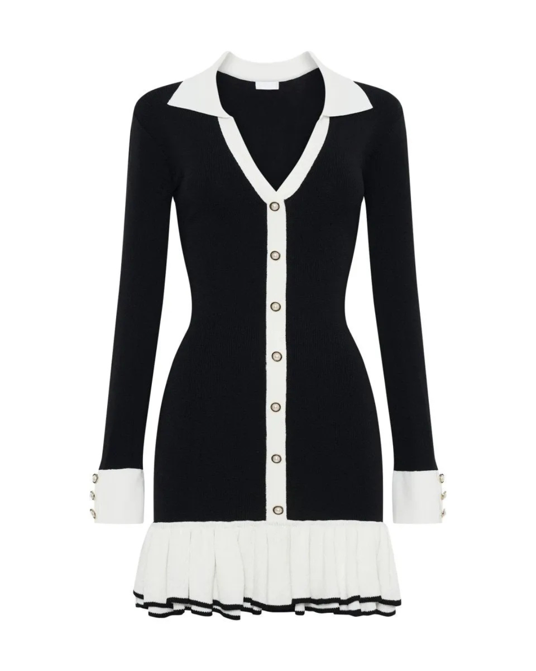 Alexia Contrast Ruffle Bow Mini Knit Dress