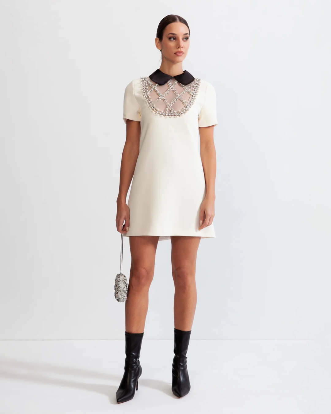 Contrasting Collar Diamond Mini Dress