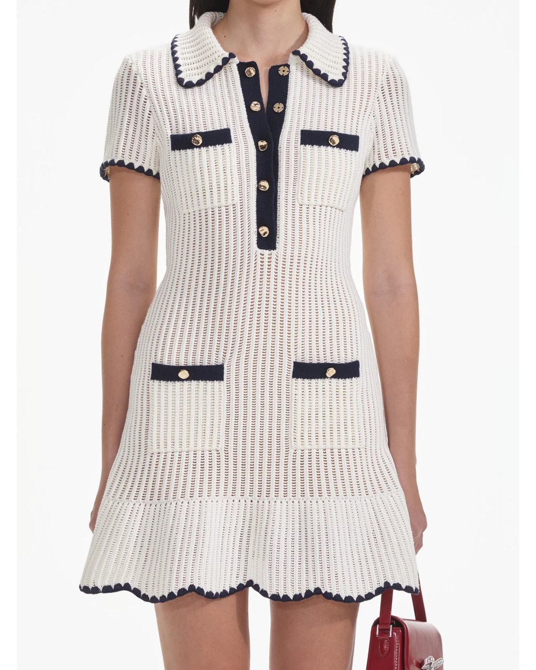 Knit Scallop Hem and Contrast Trim Mini Dress