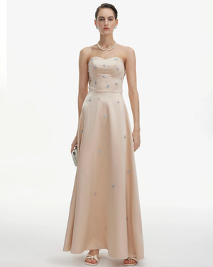 Elegant Embellishments Strapless Satin Maxi Dress