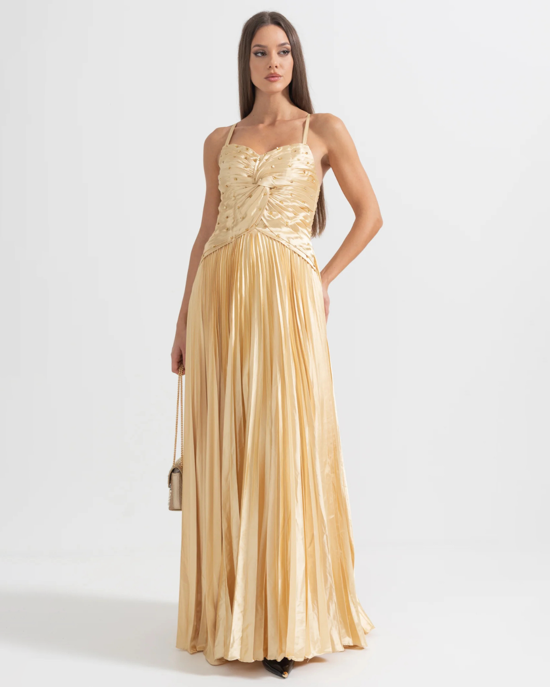 Cascade Gown With Back Lace Maxi Dress