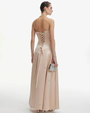 Elegant Embellishments Strapless Satin Maxi Dress