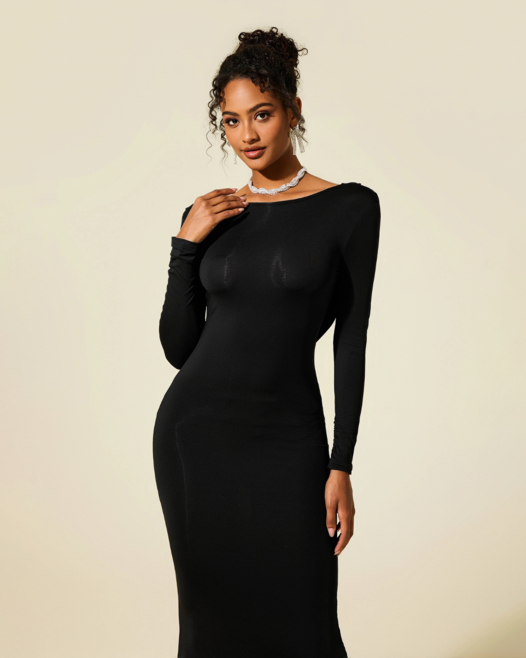 Jersey Bow Backless Midi Dress