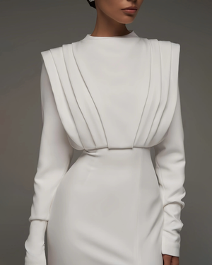 Solid High Split Long Sleeve Midi Dress