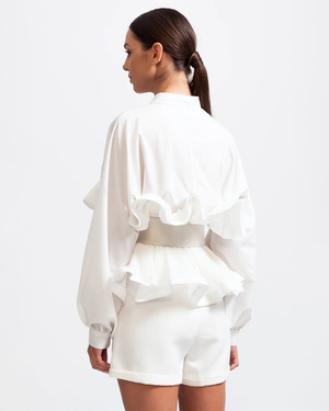 Ruffle Shirt with Massive Belt Blouse