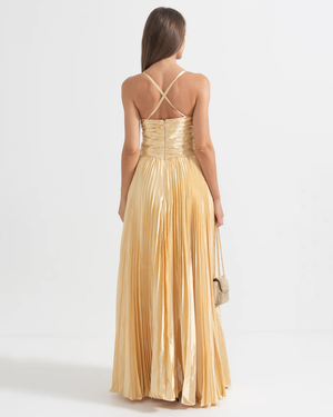 Cascade Gown With Back Lace Maxi Dress