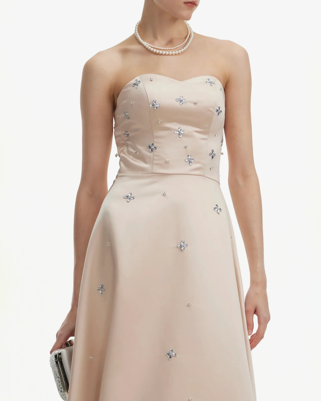 Elegant Embellishments Strapless Satin Maxi Dress