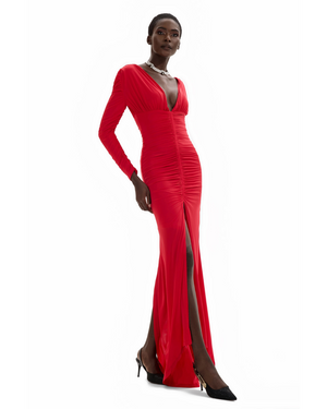 V-neck Slit Long Sleeve Maxi Dress