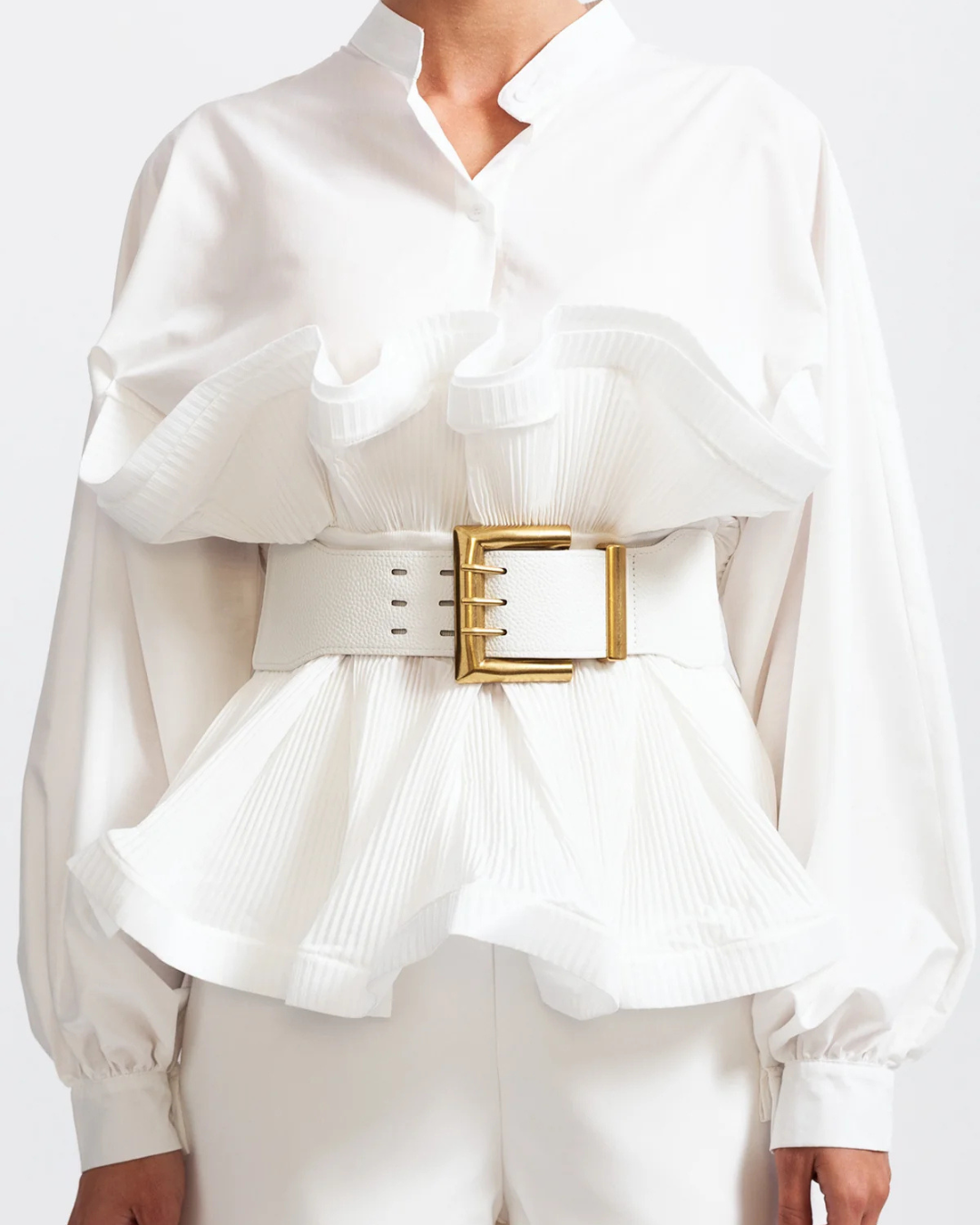 Ruffle Shirt with Massive Belt Blouse