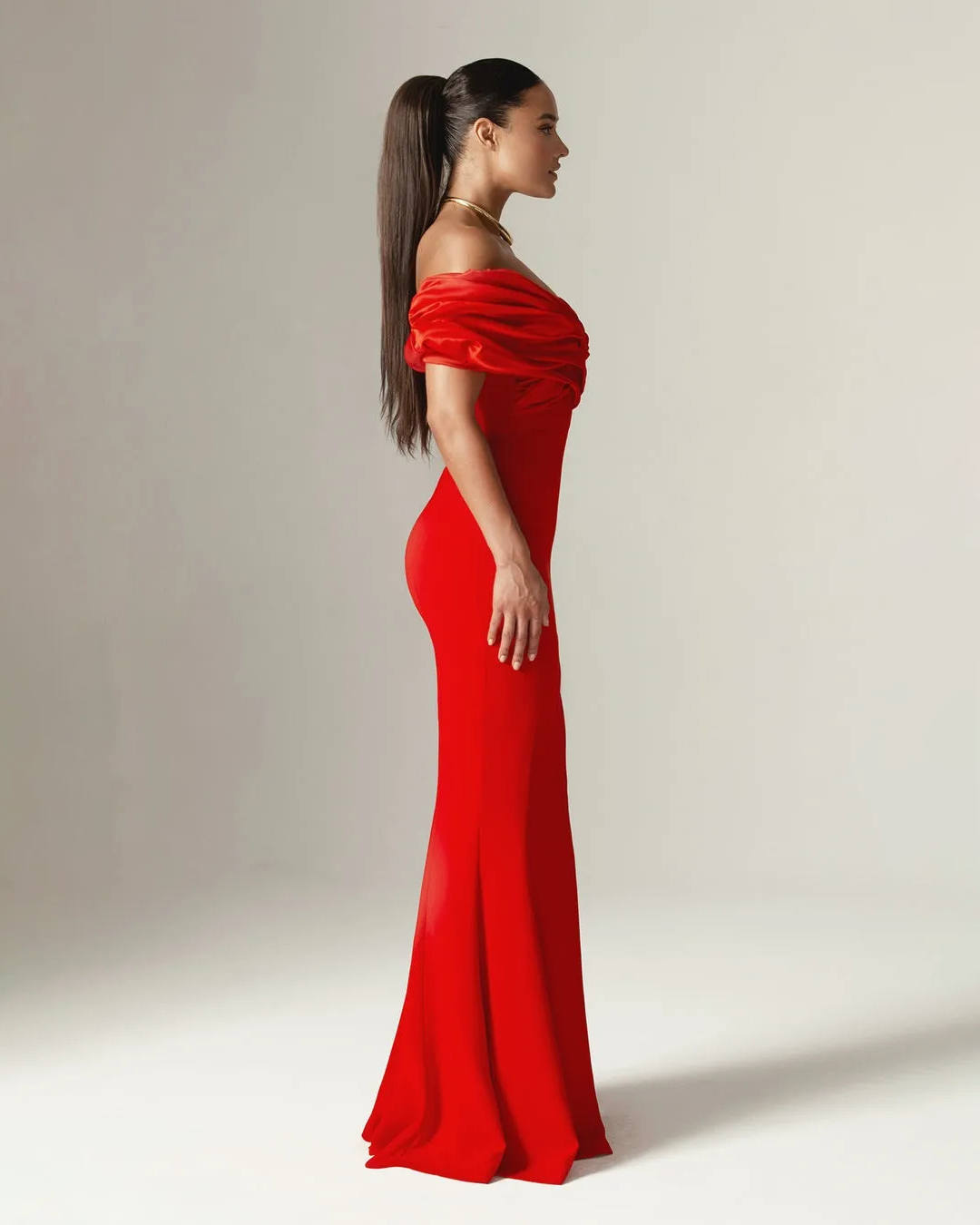 Sophia Off Shoulder Ruched Maxi Slit Dress