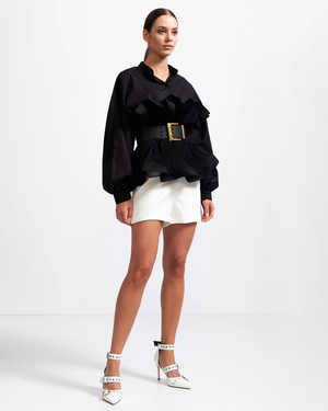 Ruffle Shirt with Massive Belt Blouse