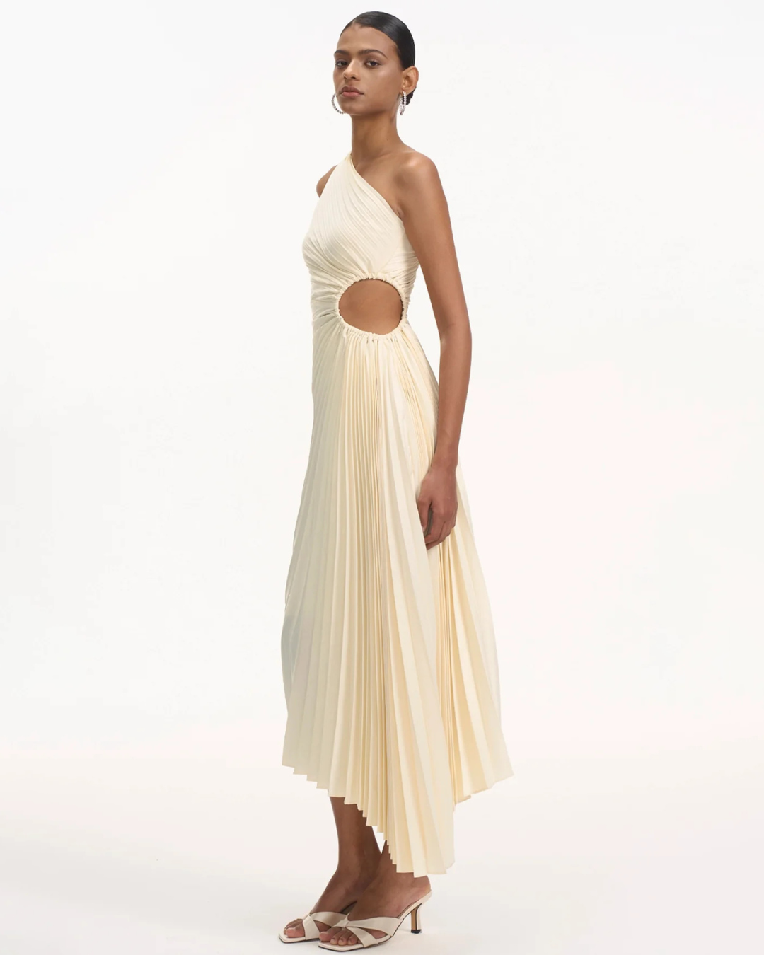 Elegant One Shoulder Pleated Midi Gown