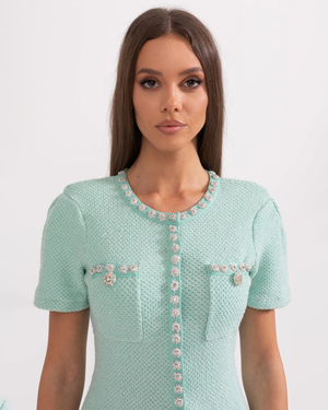 Mint Short Sleeve Diamond Mini Dress