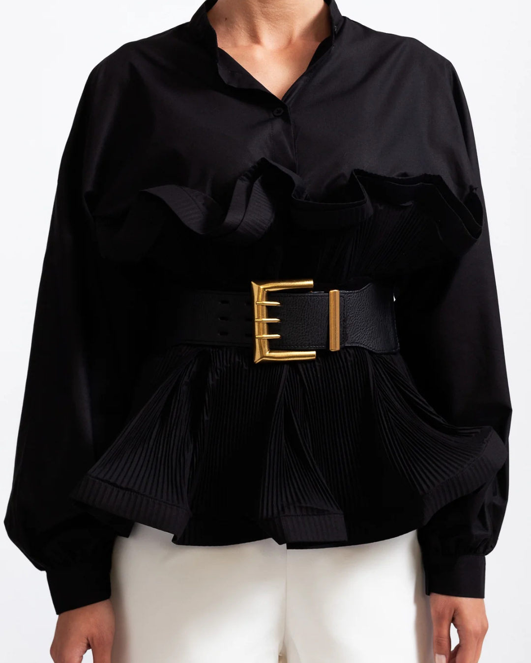 Ruffle Shirt with Massive Belt Blouse