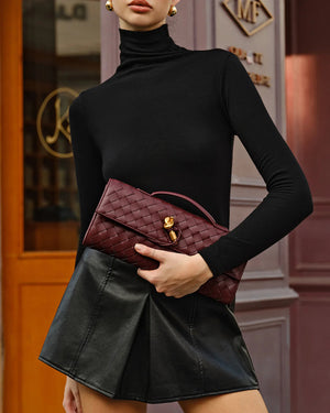 Two Way Woven Flap Clutch Shoulder Bag