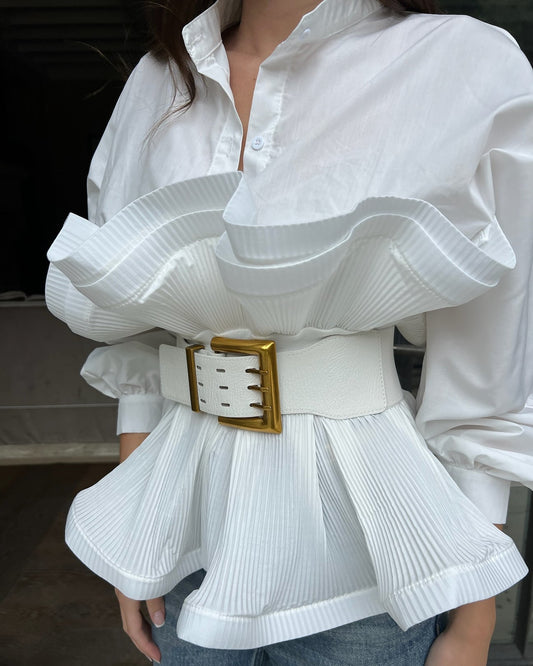 Ruffle Shirt with Massive Belt Blouse