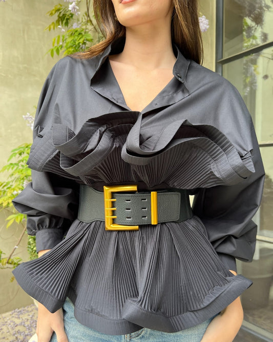 Ruffle Shirt with Massive Belt Blouse